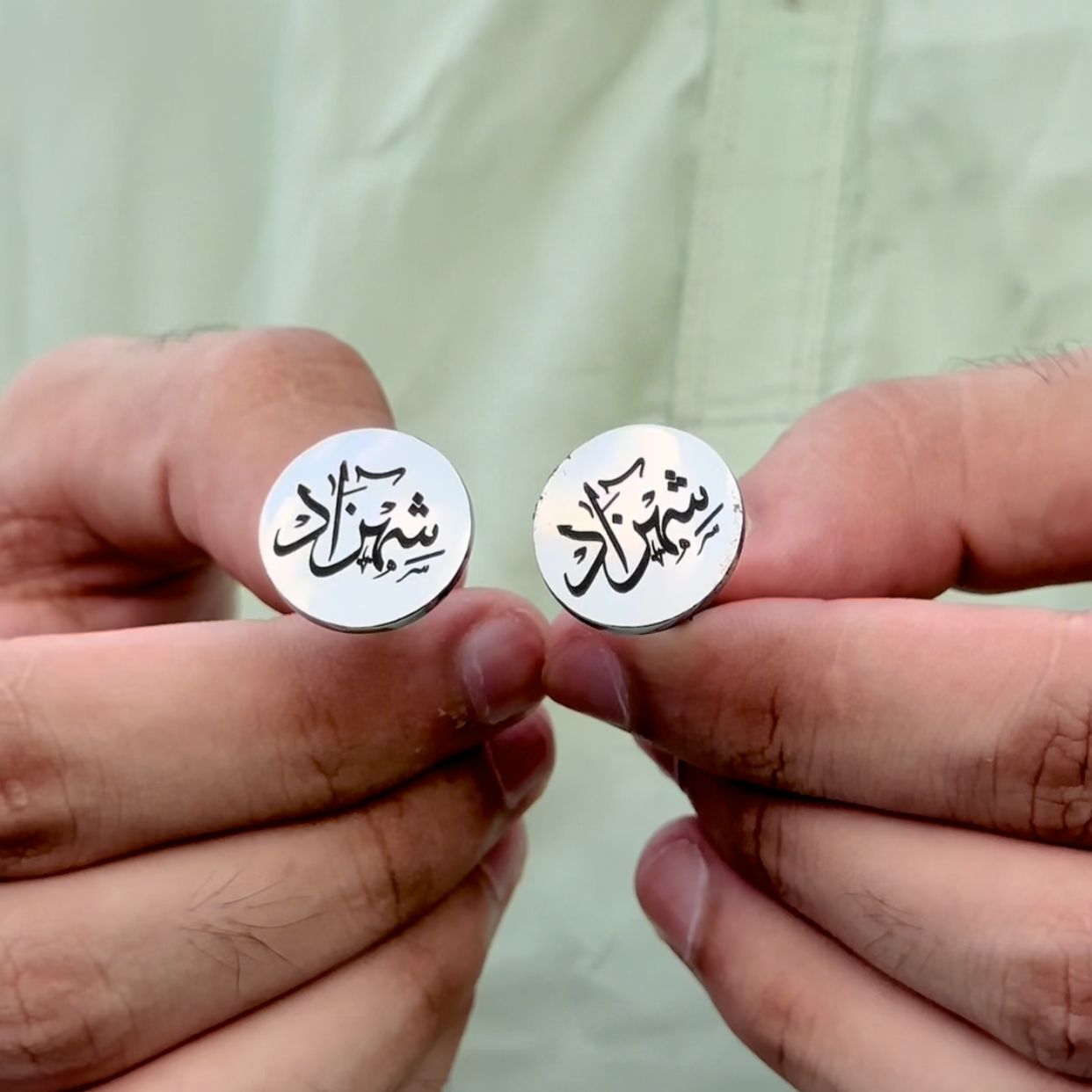 Engraved Name Circle Shape Cufflink