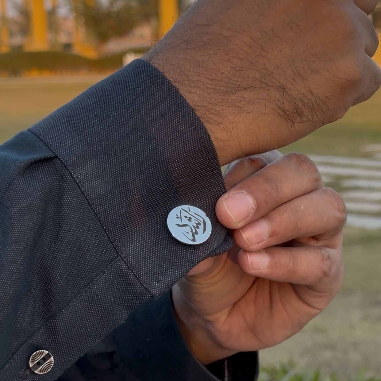 Engraved Name Circle Shape Cufflink