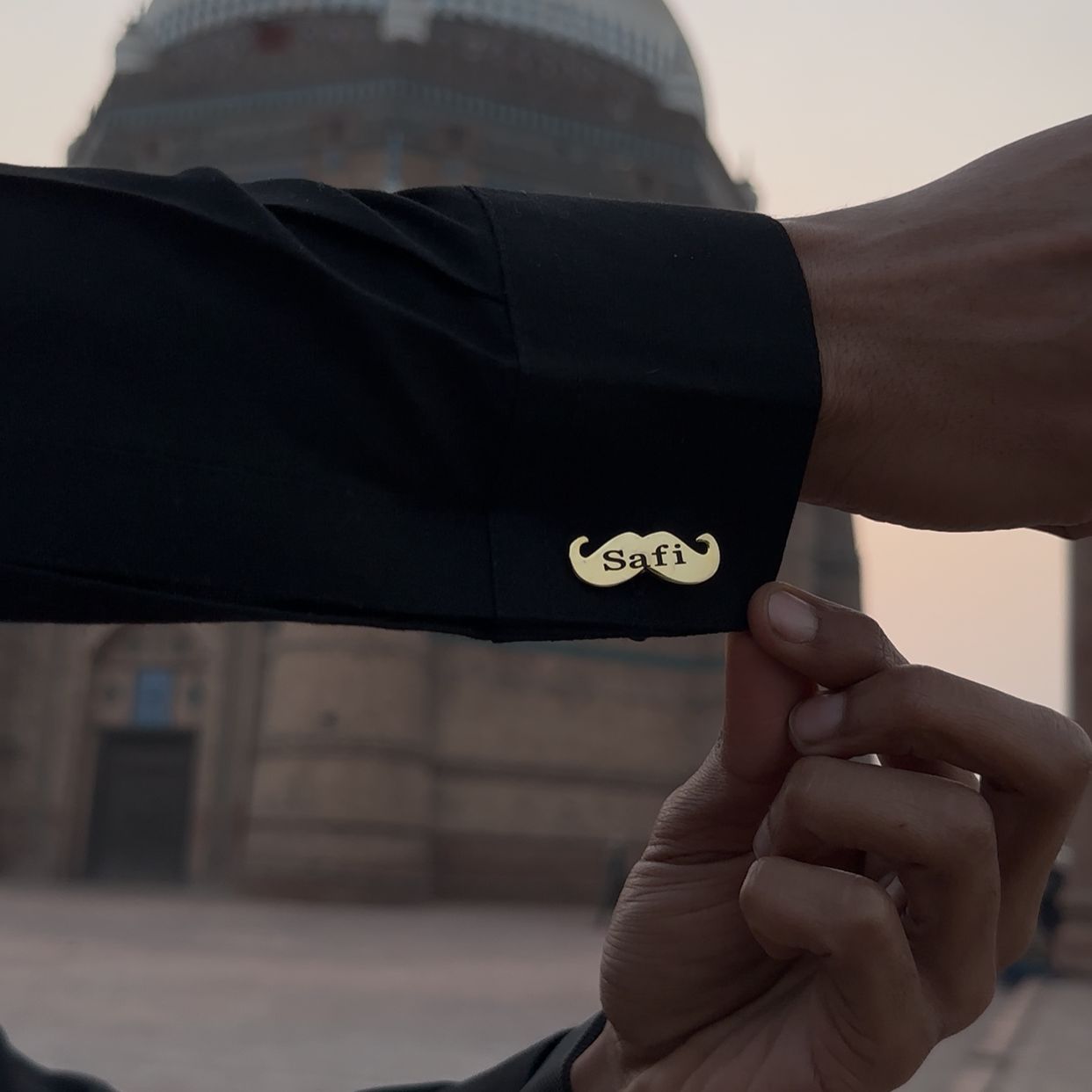Engraved Name Mustache Shape Cufflink