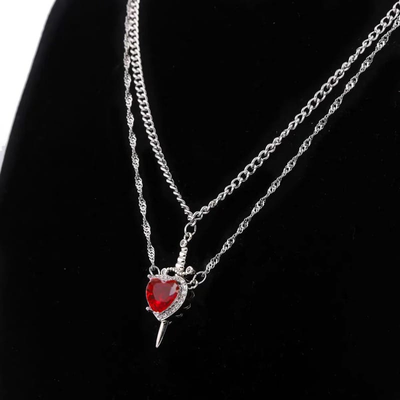 Beautifull Heart Sward Couple Necklace