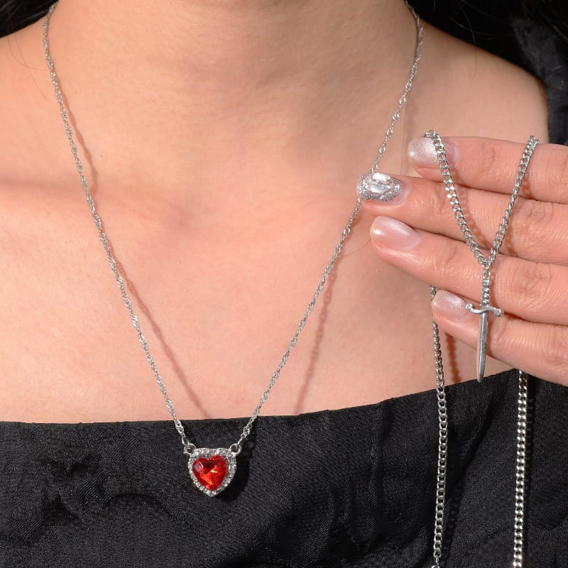 Beautifull Heart Sward Couple Necklace