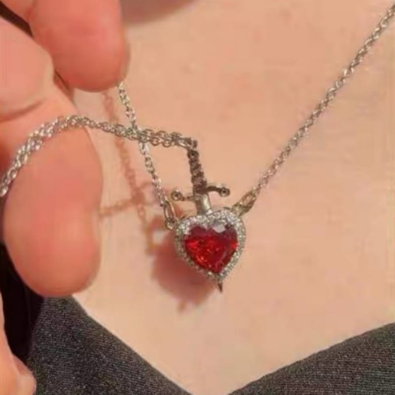 Beautifull Heart Sward Couple Necklace