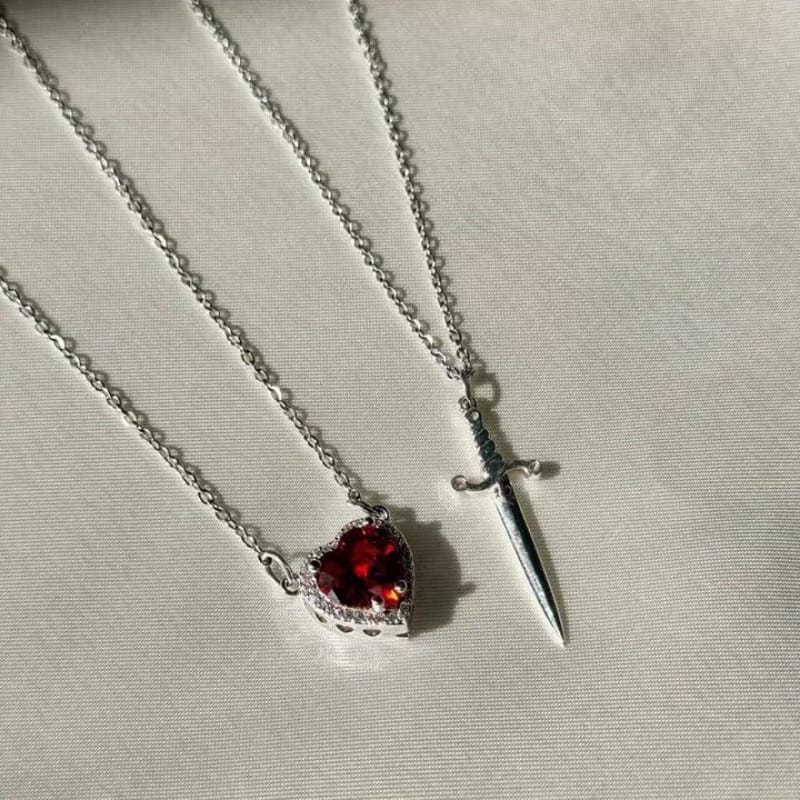 Beautifull Heart Sward Couple Necklace