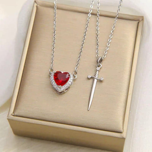 Beautifull Heart Sward Couple Necklace