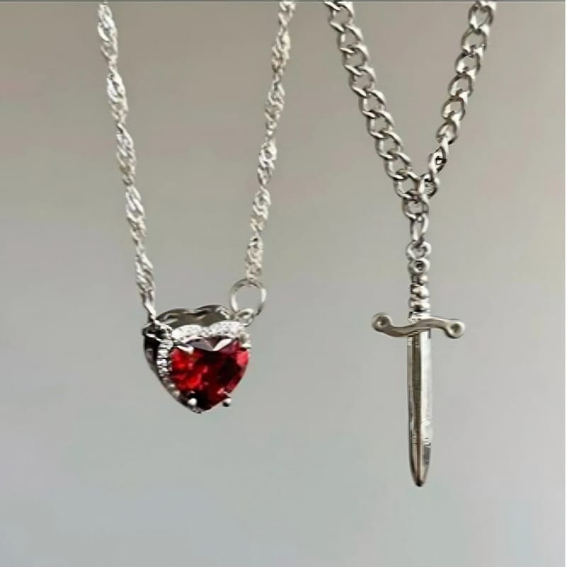 Beautifull Heart Sward Couple Necklace