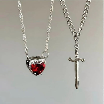 Beautifull Heart Sward Couple Necklace